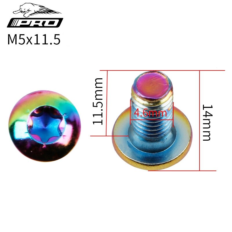 IIIPRO 12 Pcs Colorful Bicycle Disc Brake Rotor Torx Bolts T25 M5x11.5mm MTB Bike Alloy Steel Fixing Screws
