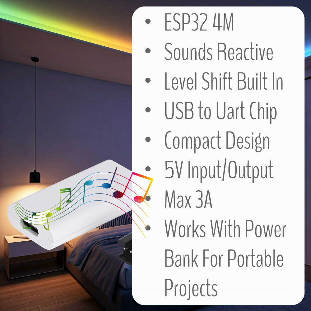IoTorero WLED-geluiden Reactieve Type C USB draagbare adresseerbare stripcontroller Werkt met Home Assistant