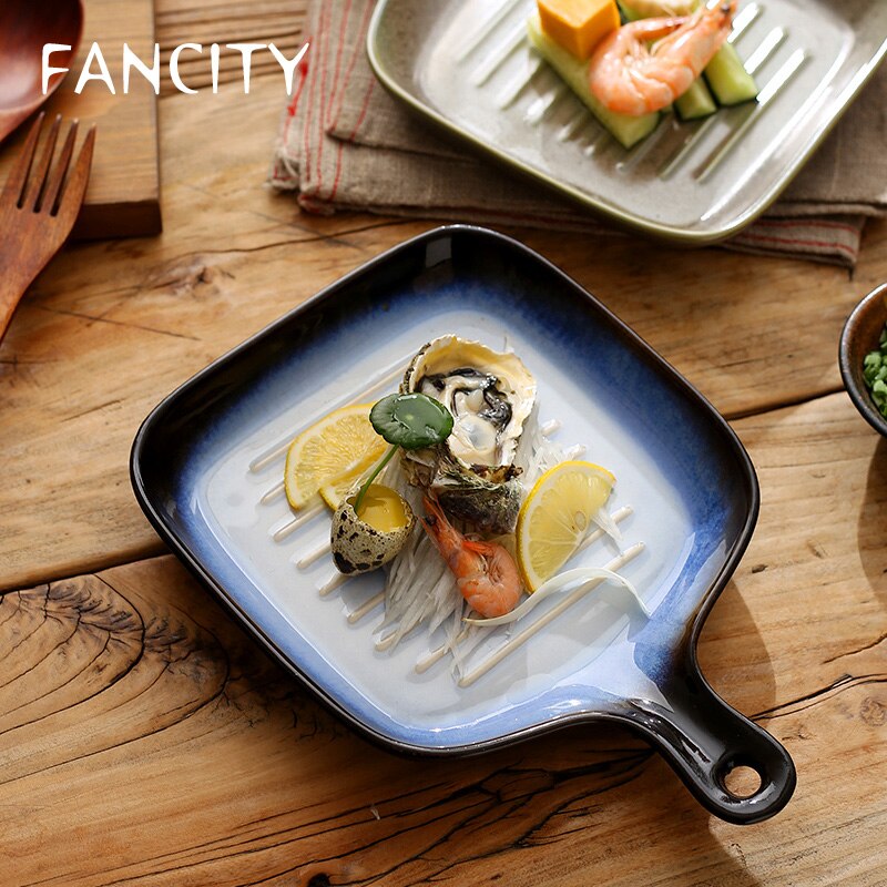 FANCITY Home baking trays, ceramic handle plates, oven baking, rice plates, dish plates