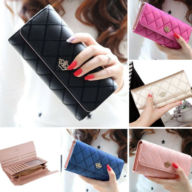 Mode Lederen Avond Clutch Portemonnee Button Purse Lady Lange Kaarthouder Telefoon Bag Case Purse vrouwen Handtas Blauw rood