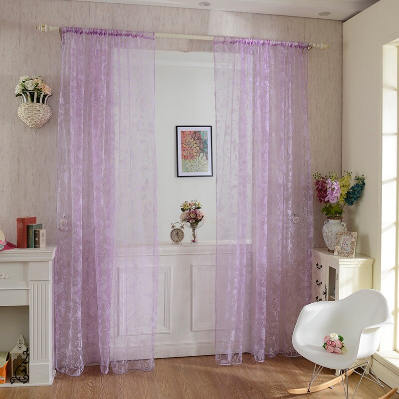 Cortina flocada para ventana, flores y mariposas con estampado de mosquitera, gasa de Color sólido, cortinas duraderas de para el hogar, Hotel y oficina