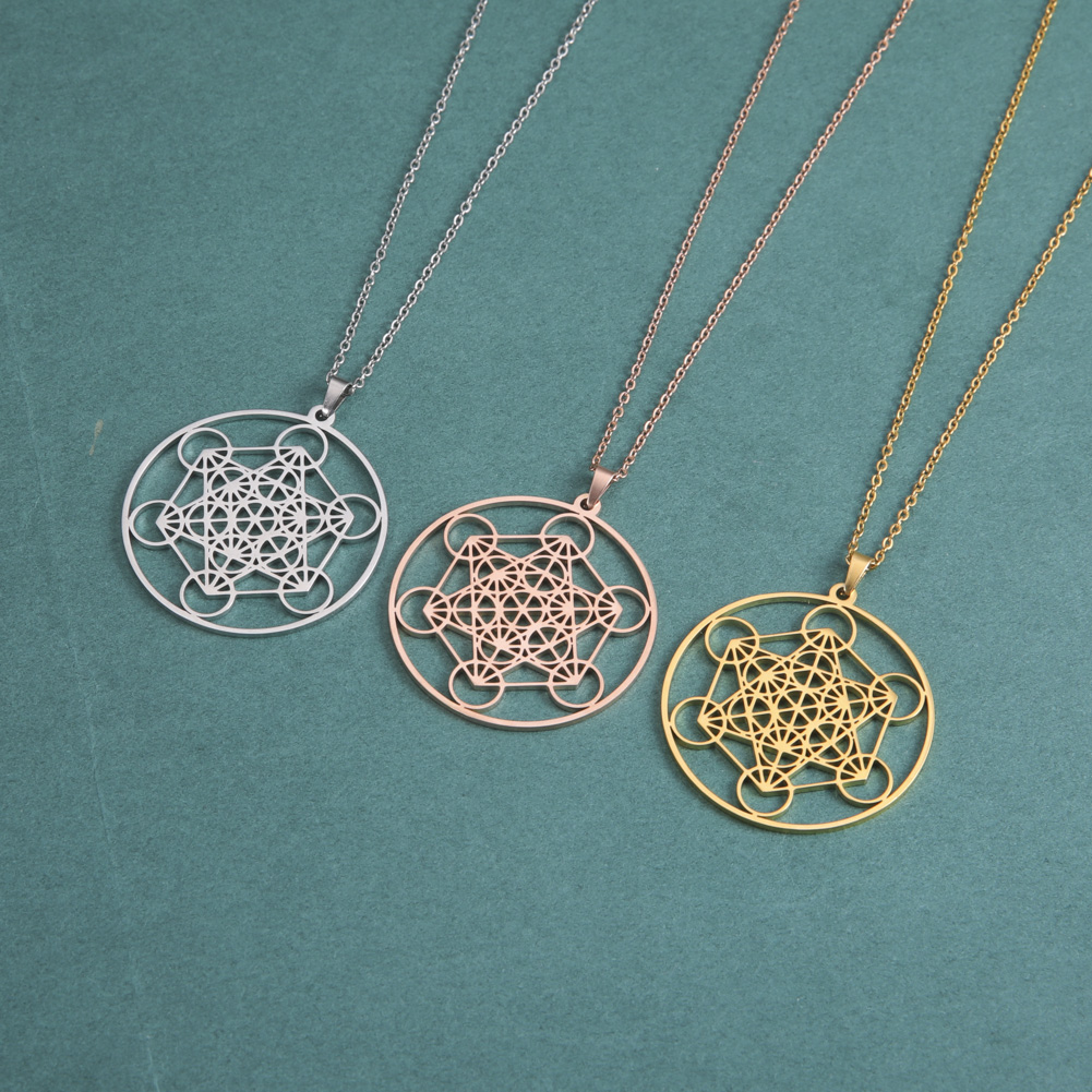Skyrim Stainless Steel Angel Seal Archangel Metatron Cube Necklace Women Men Sacred Geometry Amulet Religious Spiritual Jewelry