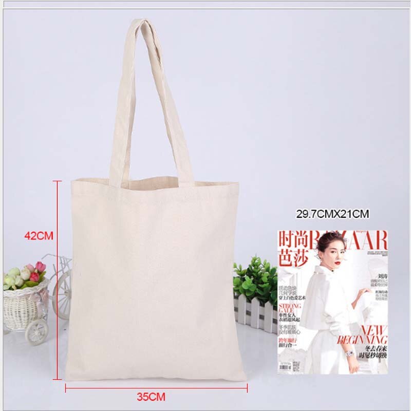 Reusable Shopping Bag Large Folding Simple Tote Unisex Blank DIY Original Eco Foldable Cotton Bags Canvas Handbag: 35x42