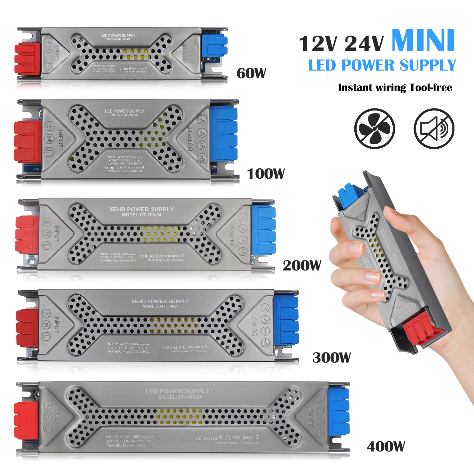 Led-strømforsyning  ac 100-250v til  dc 12v 24v 60w 100w 200w 300w 400w driver til led-strimler