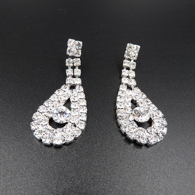 Trendy Female White Crystal Jewelry Set Charm Silver Color Dangle Earring For Women Dainty Round Zircon Wedding Chain Necklace