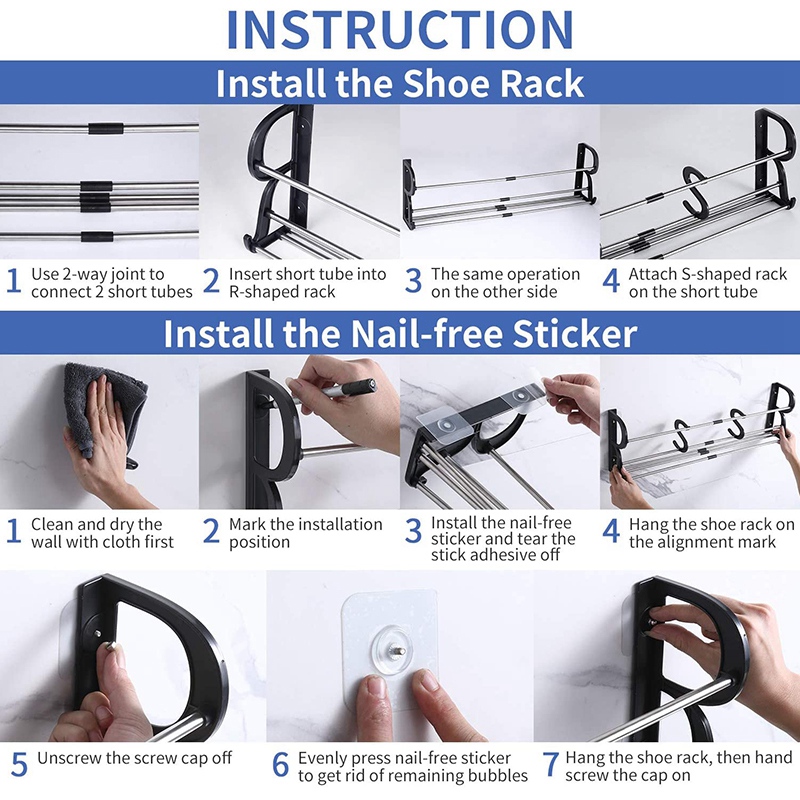 2-Pack over the Door Shoe Rack, Wall Hanging Door Shoe Rack Organizer, Adhesive Shoe Organizer Wall Mounted with S-Shape Retail