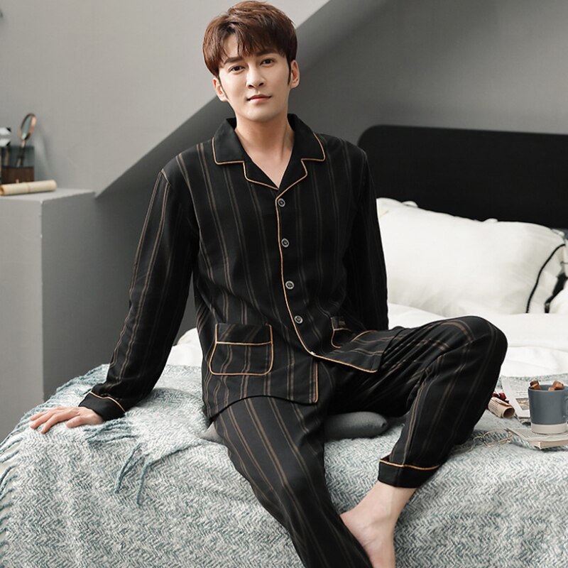Pijama de algodón de 2 piezas para hombre, ropa de dormir suave y acogedora, para estar en casa, para primavera