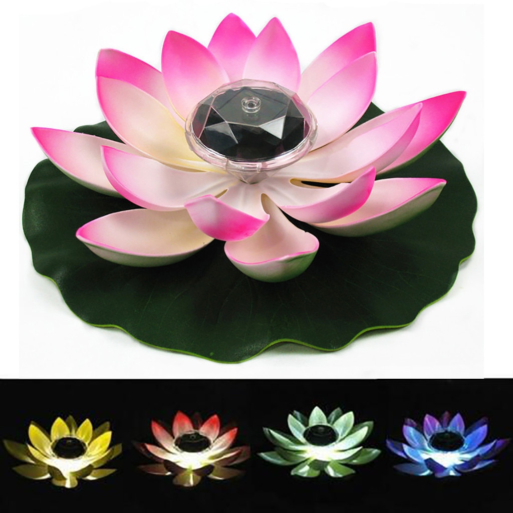 Solcelledrevet led blomsterlys kunstig lotus form flydende springvand dam have pool lampe led nat lys sol pool lys