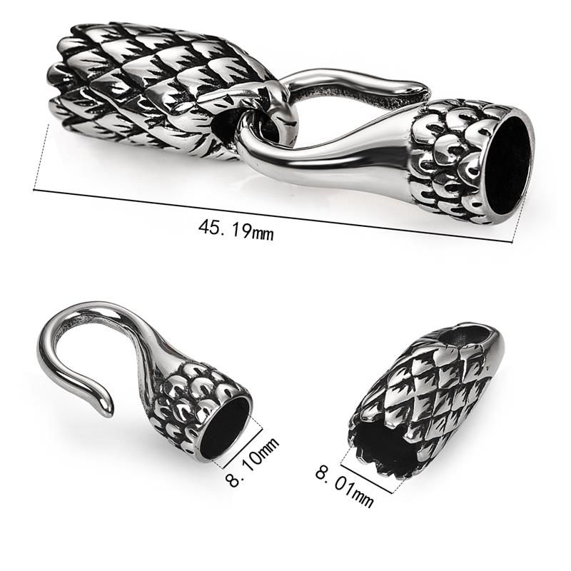 Men Stainless Steel Snake Wolf Head Bracelet Clasps Hooks Hole 8mm 6mm Leather Cord End Caps Cord Connector for Jewelry Findings: 6