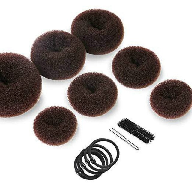 1set mujeres Diy Accesorios para peinados Kit de magia Donut Maker lazo con horquillas de giro rápido de peluquería trenza herramientas: Brown