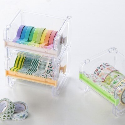 Mini Adhesive Tape Dispenser Organizer Japanese Stationery Masking Tape Holder with Cutter Office School Use