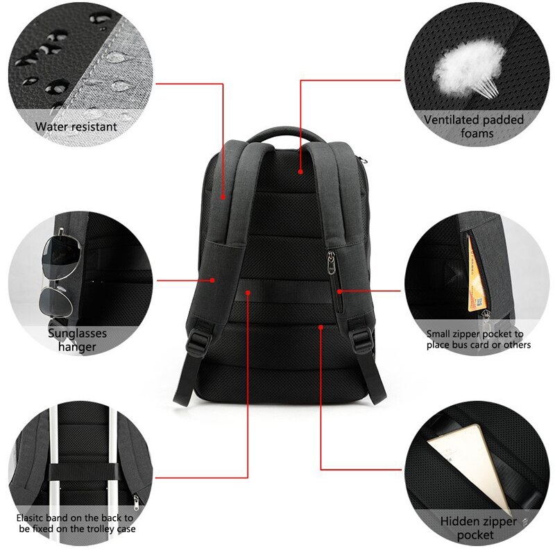 Mochila para ordenador portátil Tigernu 15,6 para hombre, mochilas con carga USB para hombre, mochila escolar antisalpicaduras delgada, mochilas para niños, masculina