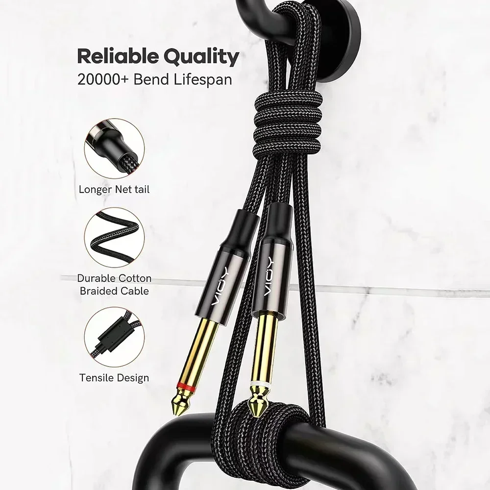 Kabel stereo 3,5 do 6,35 mm TRS do 2 x 6,35 mm TS Mono Y Splitter Audio Cord Kompatybilny z telefonem iPod Laptop Mikser Wzmacniacz