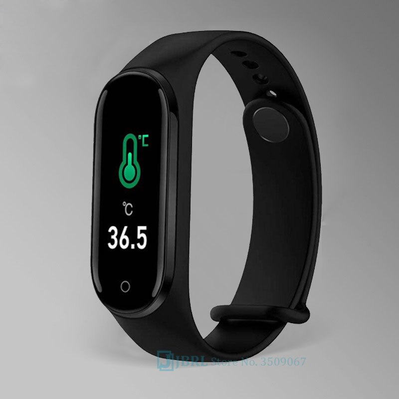 Più nuovo Temperatura Intelligente Wristband Degli Uomini Delle Donne Bluetooth Smartband Laides di Fitness Mens Del Braccialetto di Android IOS Phone Heart Rate Orologio: silicone black