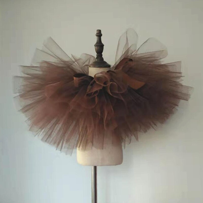 Tutu kjol kaffe brun färg barn flickor kostym tutu kjol handgjord fluffig balett dans julkläder barn: 8t