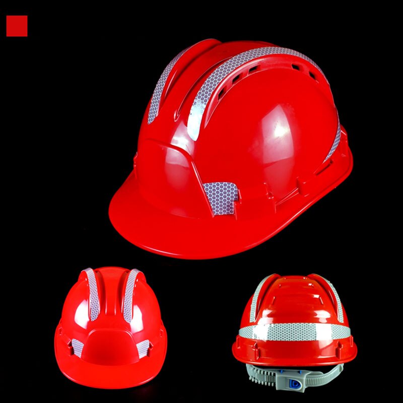 Hård hat med reflekterende tape udendørs arbejdssikkerhedshjelm åndbar konstruktionshætte med høj styrke hovedbeskyttelse: Rød
