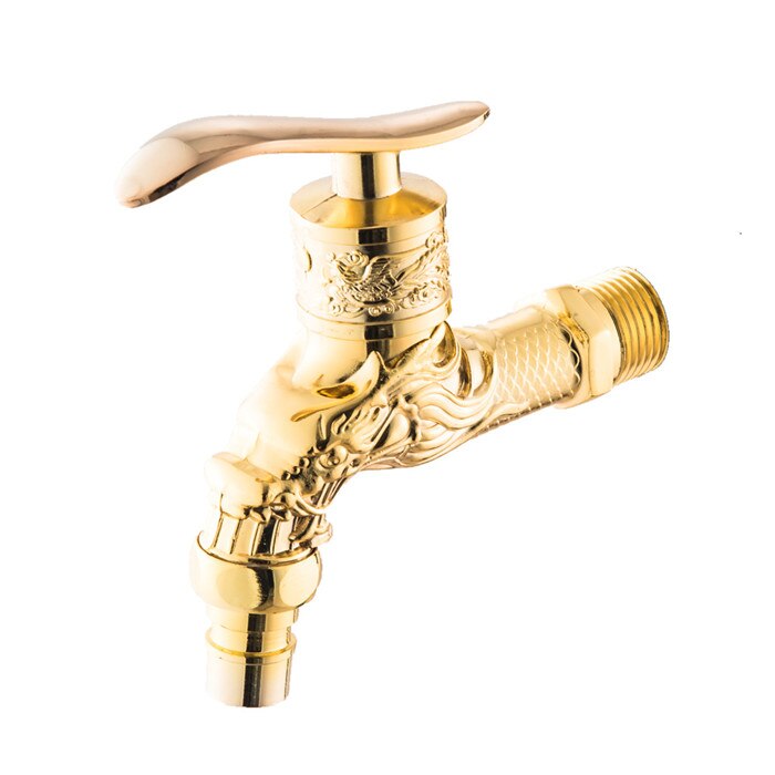 Carved Wall Mount Zinc Golden Water Wall Small Taps Decorative Garden Faucet Long Washing Machine Water Tap Basin Bibcock MCI: Mci-B002