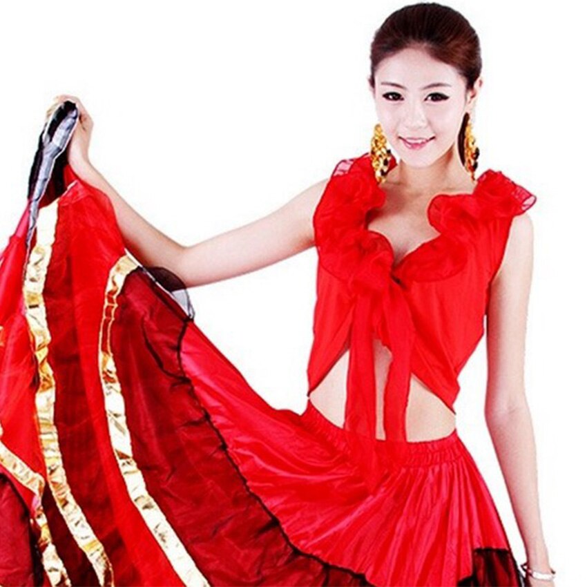 Vestido de Flamenco, trajes de baile para mujer, falda gitana española, ropa Oriental india, falda roja, traje de