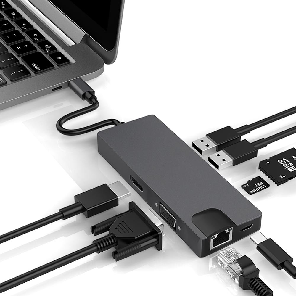 Vmade USB HUB 8 in 1 Thunderbolt 3 Type C Adapter Dock USB 3.0 Port +RJ45+4K HDMI For Macbook Pro PC
