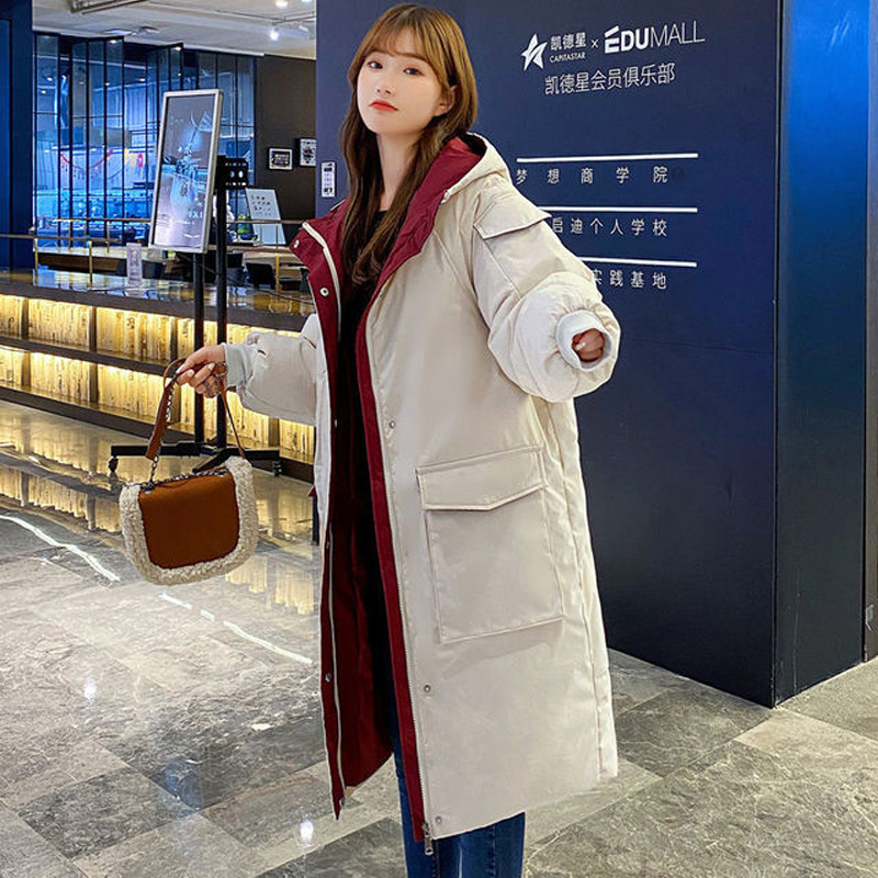 #39 vinterjakker x-lang vinterfrakk for kvinner hette korea-stil tykk solid stor lomme, løse parkas dame