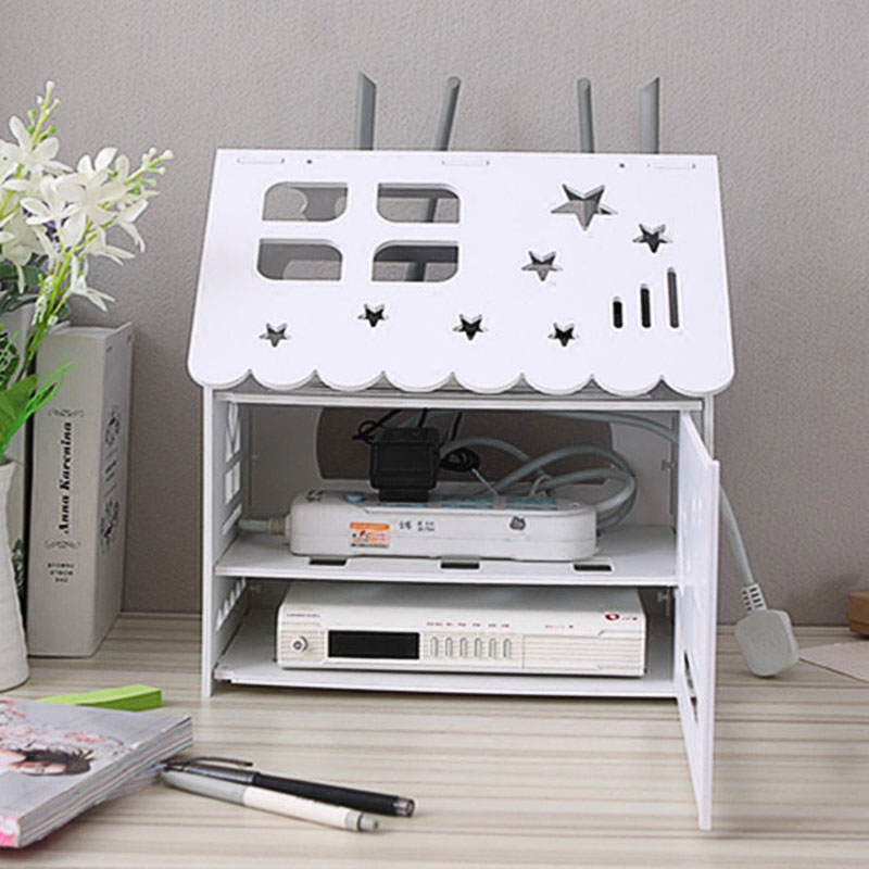 1pc Router Box Wall Mount Shelf Wood-Plastic Wireless Wifi Plug Board Storage Organizer Stand Up Two &Three Layers for Home