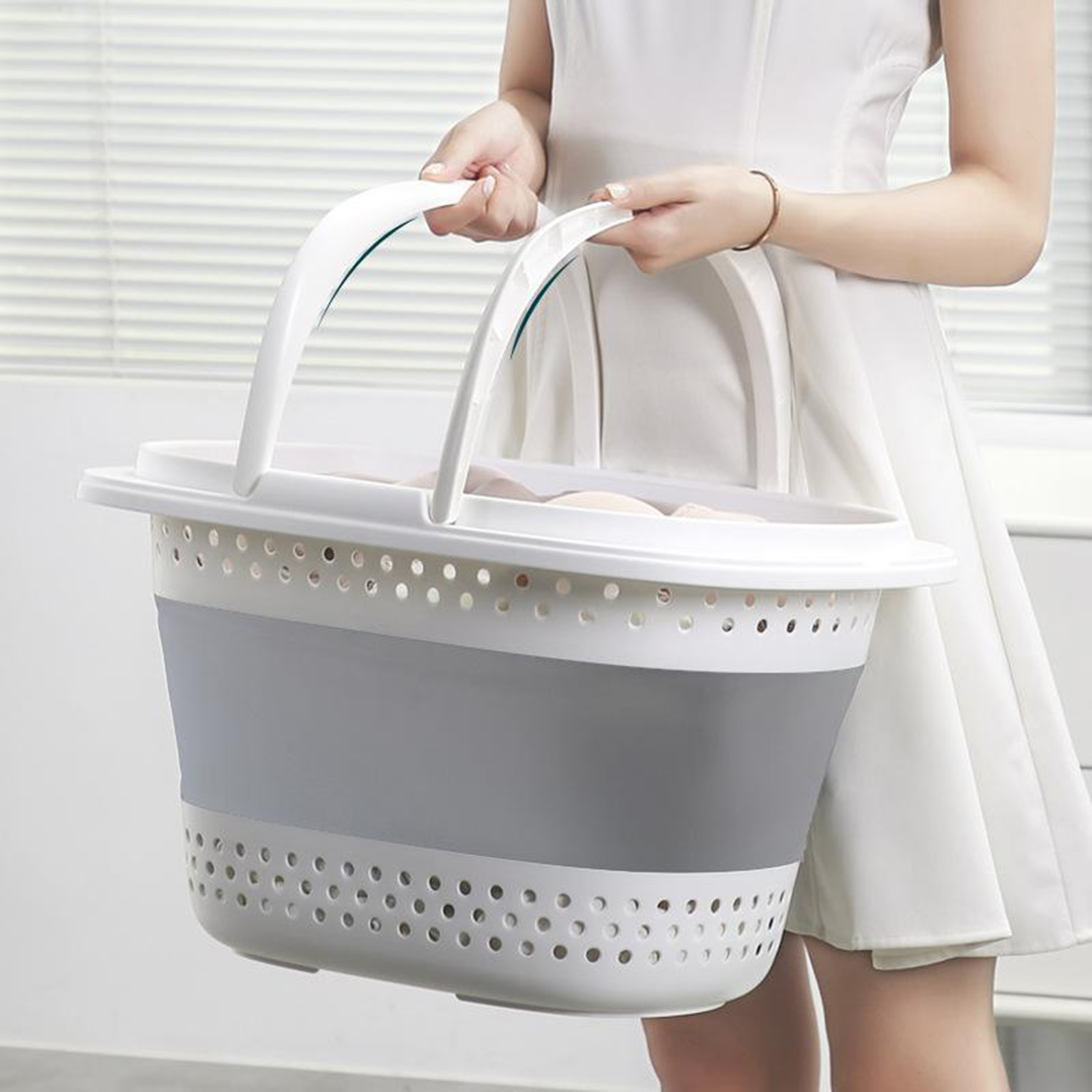 Collapsible Laundry Basket Large Folding Plastic Home Bathroom Basket Portable Storage Container Organizer: Gray
