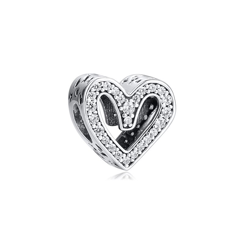 925 silber Perlen Funkelnden Freehand Herz Charme Frau DIY Perlen Für Schmuck Herstellung Passend Europäischen Sterling Silber Armbänder: WHITE