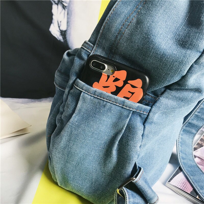 Mochila de mezclilla lavada para mujer, morral con múltiples bolsillos, bolso escolar para estudiantes, mochila informal de gran capacidad para mujer