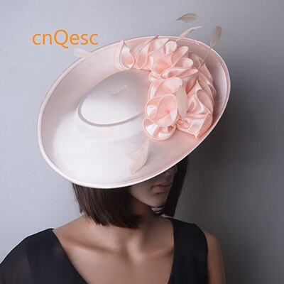 Stor matt satin fascinator sinamay hattar formell klänning hatt för bröllop damhatt lopp .qf118: Nakenrosa
