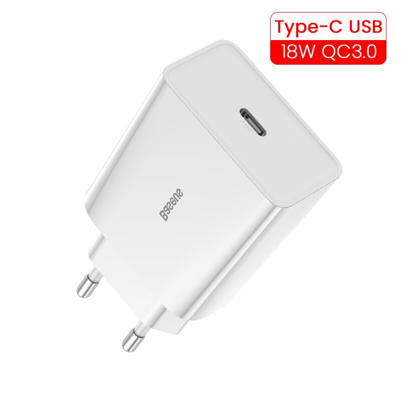 Baseus carregador rápido usb de 18w, suporte para carregamento rápido usb 3.0 mini-c pd, carregador de telefone portátil forhuawei forxiaomi forip: 18W Type C White