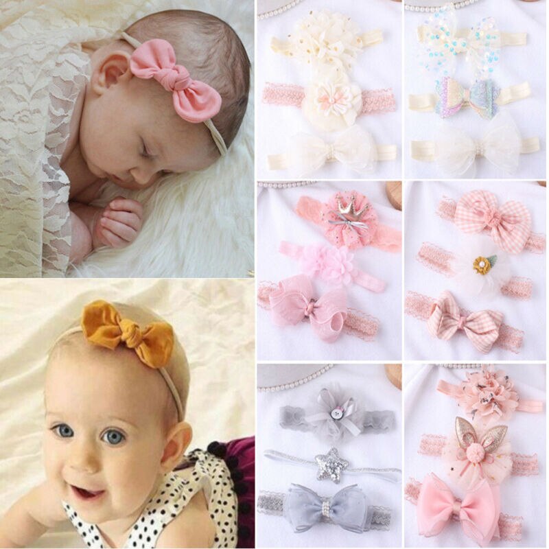 Beauty 3Pcs Baby Girls Infant Toddler Flower Bow Headband Hair Band Accessories