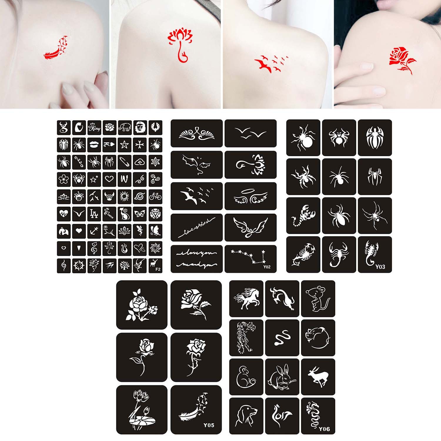 5 vellen Herbruikbare Henna Tattoo Tijdelijke Stencils Templates Stickers voor Mannen Vrouwen Body Paint Art Bruiloft Verjaardagsfeestje