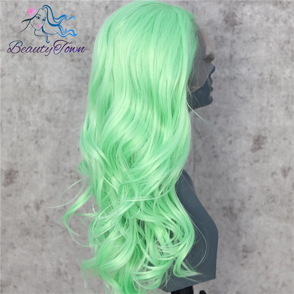 BeautyTown Onda Verde claro resistente al calor Drag Queen Blogger maquillaje mujeres presentes boda peluca frontal de encaje sintético