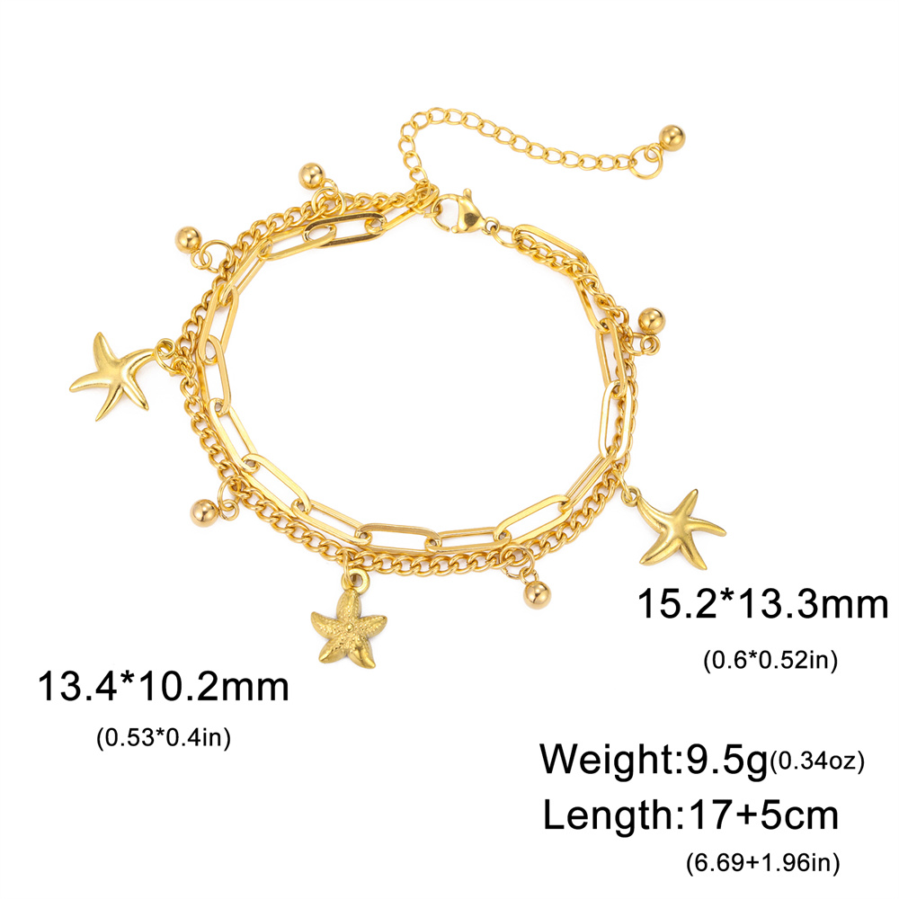 My shape trendy armbånd med muslingeskal og søstjerner til kvinder i rustfrit stål med dobbelt lag vedhæng, håndkæde, valentinsdagssmykker: 17cm / Grøn dragonly