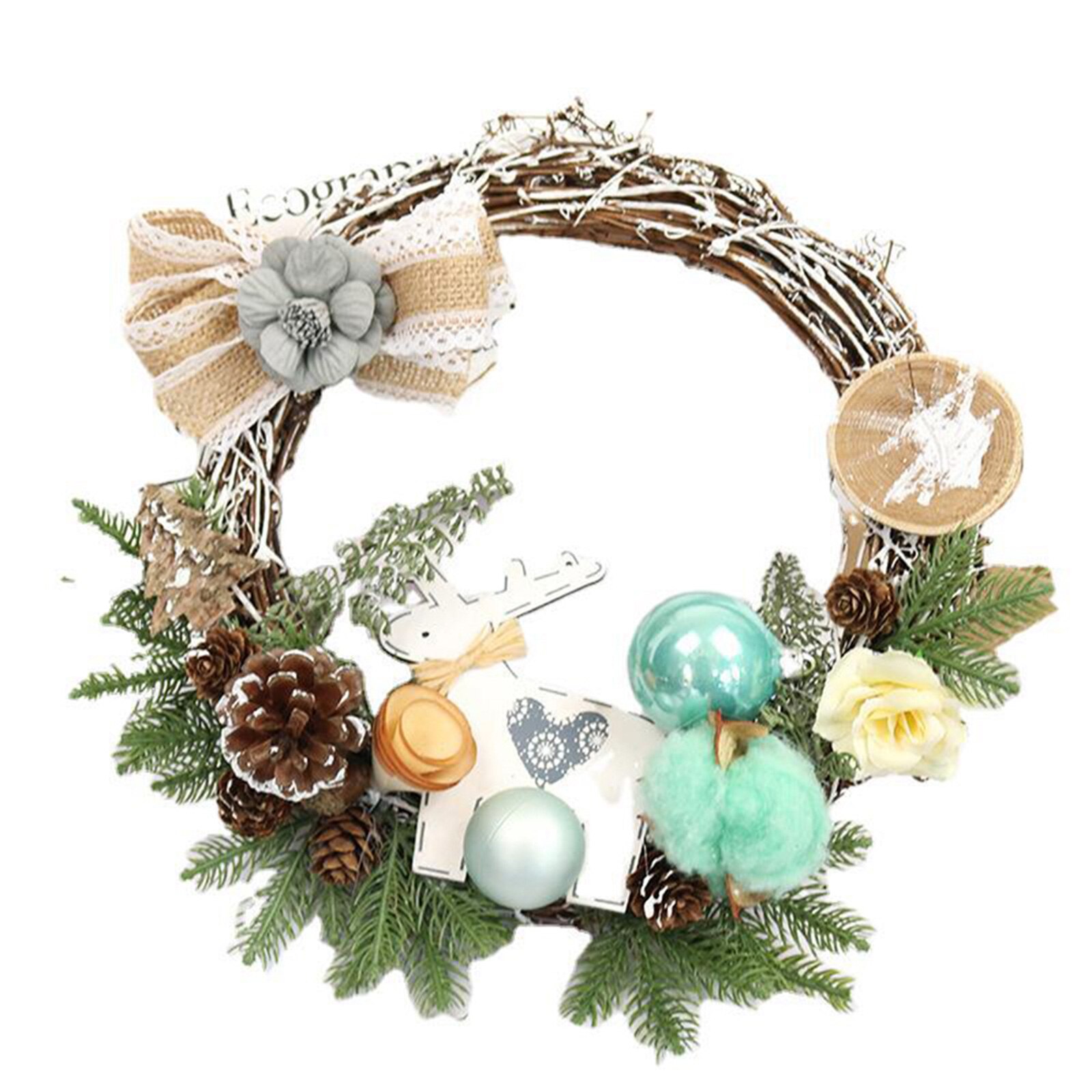 Christmas Decoration Rattan Wreath Metal Circle Wreath Floral Decoration Circle Furnishing for Home Hanging Artificial Flower: A