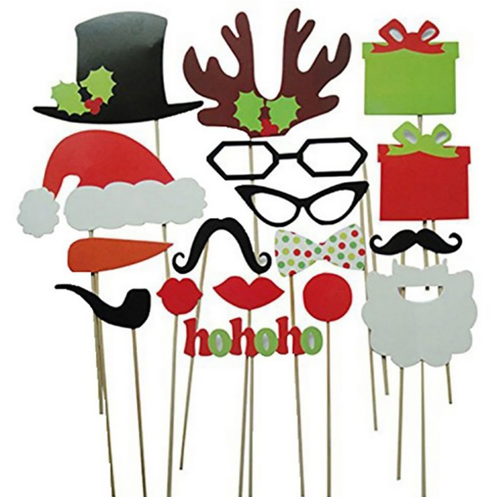 17/28pcs Dressing Up Photobooth Props with Sticks Santa Claus Pattern Funny Birthday Party Wedding Entertainment Tools Souvenir