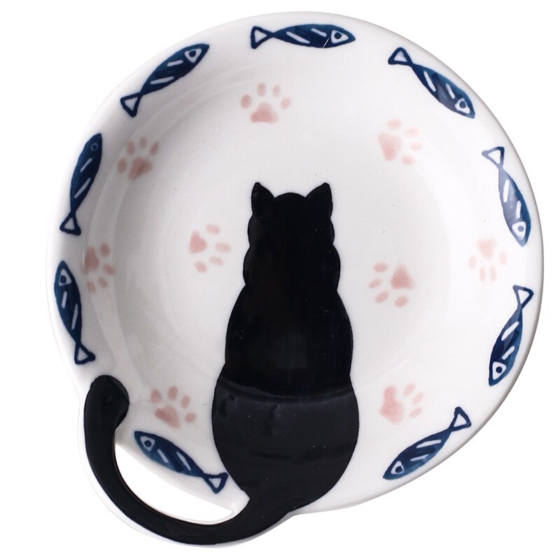 Home Fun Ceramic Ttableware Dessert Plate Dinner Plate Salad Bowl Dessert Plates Cake Plate Flavor Plate One Ear Cat Tail Series: B (dish)