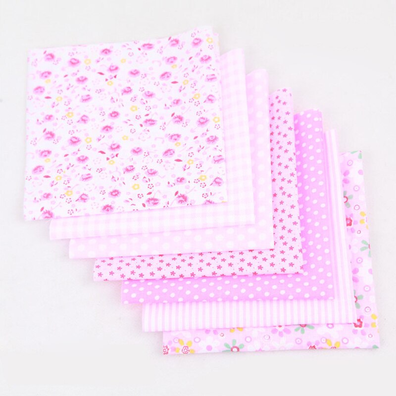 Tela de retales con estampado Floral, tejido liso de algodón, pequeño, hecho a mano, 25x25CM, , 7 unidades: Pink
