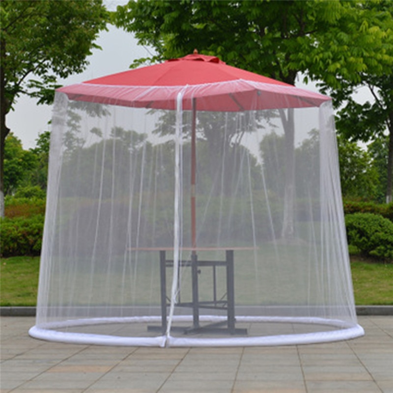 300x230cm Umbrella Cover Mosquito Netting Screen For Patio Table Umbrella Garden Deck Furniture Zippered Mesh Enclosure Cover: White (pillar)