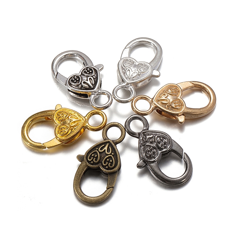 10pcs 26x15MM heart shaped Lobster Clasp Hooks retro Keychain Clasps Bracelet buckle diy jewelry Making Key ring Components