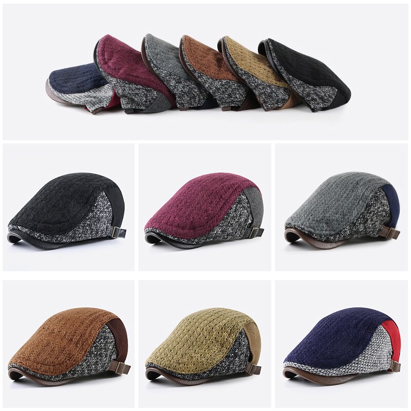 Casquette plate à chevrons en bec de canard pour hommes, béret en Patchwork, chapeau tricoté en laine, Gatsby, casquette en lierre d&#39;âge moyen, journal de Golf Cabbie, automne et hiver