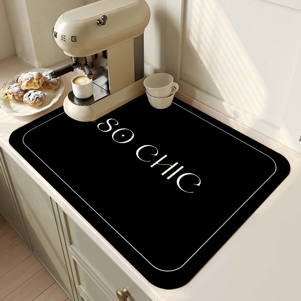 Vintage Franse stijl bedrukte koffiemachine mat aanrecht snelle wateropname gebruiksvoorwerp droogmat desktop drainagemat: M / green