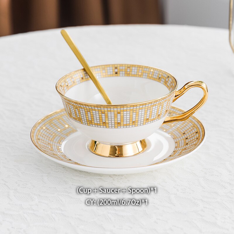 Juego de té de porcelana real de hueso de lujo, taza de té de cerámica, Juego de tetera dorada, taza de café, taza de café de: 1Cup 200ml