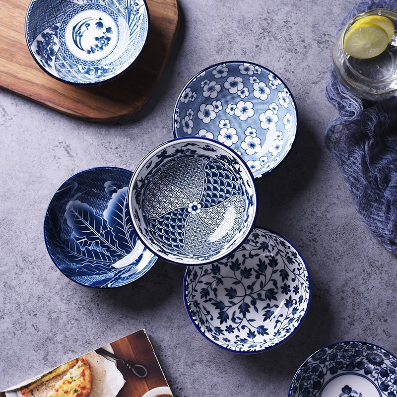 Nytårs salat risskåle keramisk japansk klassisk blå og hvid køkkenudstyr husholdningsrestaurant suppeskål nudel