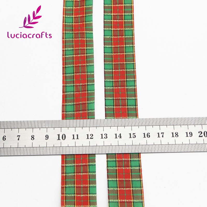 Lucia crafts 5 yard 25mm plaid print grosgrain bånd til hår sløjfer juleindpakning indretning  p0803