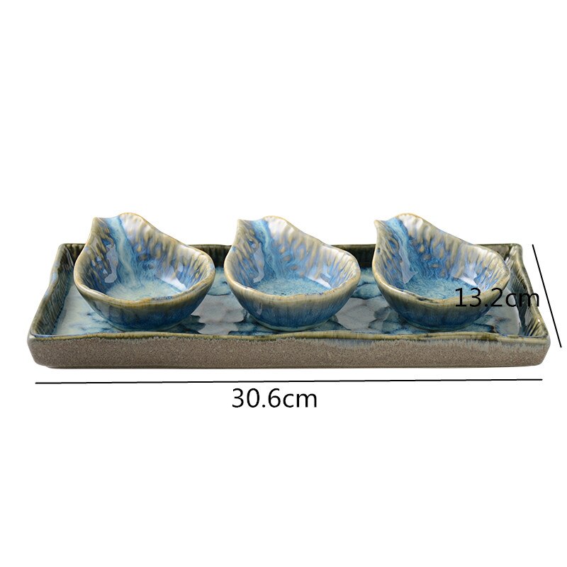 Rectangular Sushi Dish Kiln Turns Blue Ceramic Plate Square Western Steak Plate Home Tableware Dishes Dinner Plates Taste Dish: 4pcs