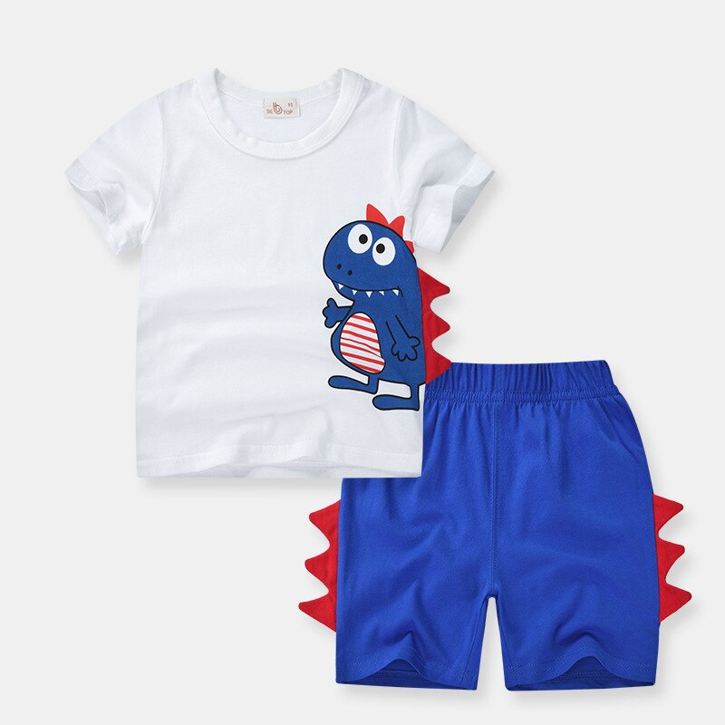 2020 jongenskleding zomer kinderen dinosaurus baby t-shirt kort heren sportpak kinderkledingset 2- 8 jaar oud: Wit / 3t 100