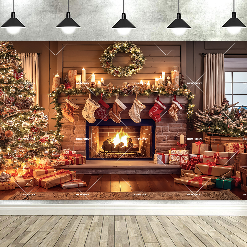 Christmas Theme Backdrop Photography Tree Sock Decor Party Supplies Photo Background Picture Banner Studio Decor Booth Props: SKY BLUE / 272*1000