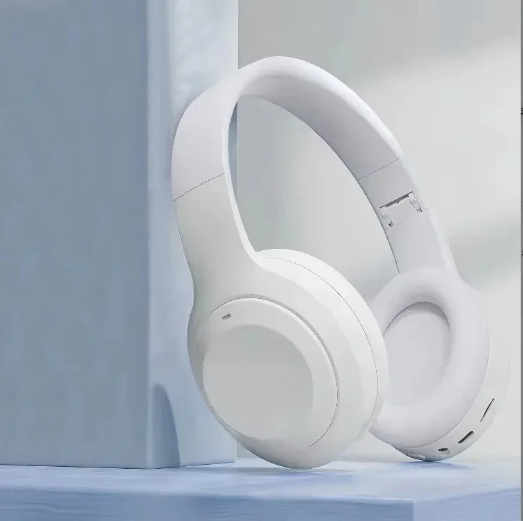 2025 bluetooth 5.3 m5 wireless headset hi-fi stereo earphones noise cancelling gaming headband foldable with microphone earphones: White