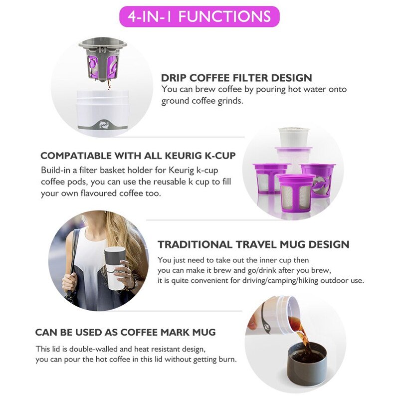 Tasse à café Portable moka, appareil à café manuel avec filtre k-cup, pas besoin de filtres en papier